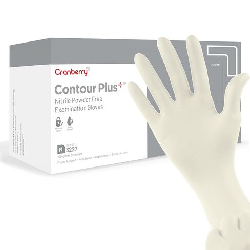 قفازات امتحان Cranberry USA Cranberry Contour Plus White Nitrile Exam، عبوة من 100 قطعة، متوسطة، لانولين وفيتامين E، 3.0 مل in Saudi Arabia
