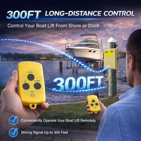 Upgraded transmitter for Boat Lifts is compatible with Gem Remotes 7240, compatible with marine lift systems manufactured in 2007 and later, waterproof and portable, three-button remote control in Saudi Arabia