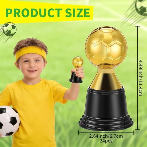 24 Pack Mini Soccer Star Trophies for Awards, 4.5 Inch Gold Football Plastic Trophy Cups for Sports Event, World Cup, Party Favors, Props, Rewards, Winning Prizes, Competitions in Saudi Arabia