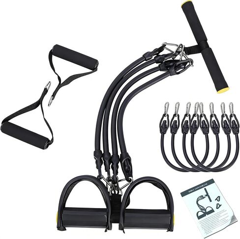 ترقية lenporl 4-Tube الدواسة مجتذب الكاحل العصابات مع مقبضين إضافيين أسود، دواسة مجتذب المقاومة الفرقة مع مقبض للمنزل الصالة الرياضية، واليوغا والبيلاتيس، مثالية لهجة الأسلحة، وتقاسم المنافع، والخصر للجنسين in Kuwait