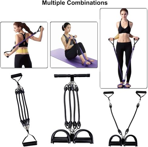 ترقية lenporl 4-Tube الدواسة مجتذب الكاحل العصابات مع مقبضين إضافيين أسود، دواسة مجتذب المقاومة الفرقة مع مقبض للمنزل الصالة الرياضية، واليوغا والبيلاتيس، مثالية لهجة الأسلحة، وتقاسم المنافع، والخصر للجنسين in Kuwait