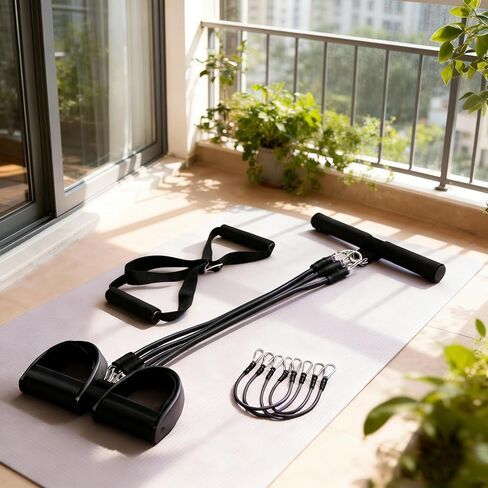 ترقية lenporl 4-Tube الدواسة مجتذب الكاحل العصابات مع مقبضين إضافيين أسود، دواسة مجتذب المقاومة الفرقة مع مقبض للمنزل الصالة الرياضية، واليوغا والبيلاتيس، مثالية لهجة الأسلحة، وتقاسم المنافع، والخصر للجنسين in Kuwait