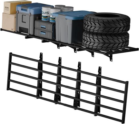 fleximounts 2 حزمة 2x6ft قابلة للطي رفوف الحائط المرآب، الثقيلة رف التخزين المثبتة على الحائط، يحمل ما يصل إلى 1800 رطل، نظام التنظيم للمرآب، الطابق السفلي، ورشة عمل، أسود in Kuwait