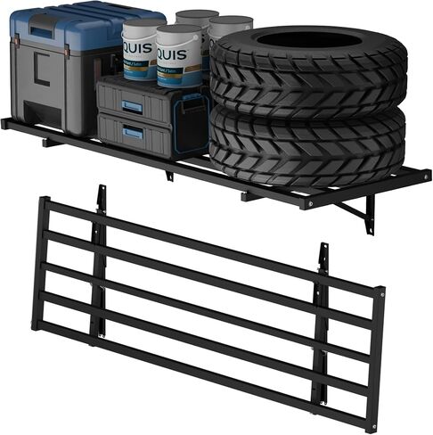 fleximounts 2 حزمة 2x6ft قابلة للطي رفوف الحائط المرآب، الثقيلة رف التخزين المثبتة على الحائط، يحمل ما يصل إلى 1800 رطل، نظام التنظيم للمرآب، الطابق السفلي، ورشة عمل، أسود in Kuwait