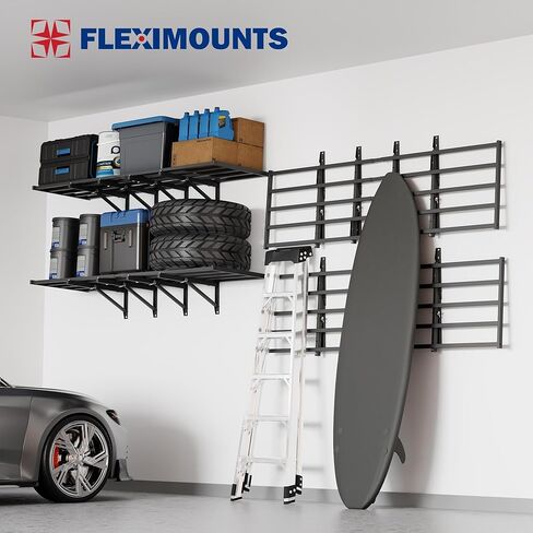 fleximounts 2 حزمة 2x6ft قابلة للطي رفوف الحائط المرآب، الثقيلة رف التخزين المثبتة على الحائط، يحمل ما يصل إلى 1800 رطل، نظام التنظيم للمرآب، الطابق السفلي، ورشة عمل، أسود in Kuwait