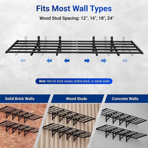 fleximounts 2 حزمة 2x6ft قابلة للطي رفوف الحائط المرآب، الثقيلة رف التخزين المثبتة على الحائط، يحمل ما يصل إلى 1800 رطل، نظام التنظيم للمرآب، الطابق السفلي، ورشة عمل، أسود in Kuwait