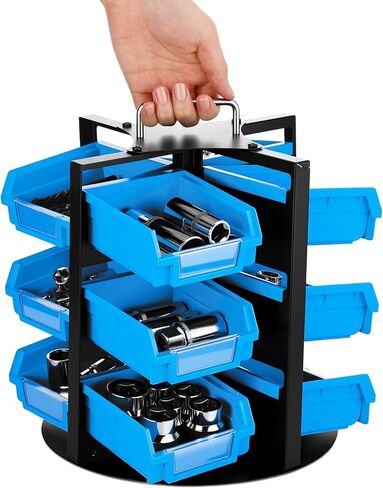 Geelin Rotating Storage Bins Tool Organizer 3 Tiers Hardware Crafts Small Parts, Nuts and Bolts, Revolving 12 Bins Storage for Workshop, Shed, Garage, Home(Blue) in Saudi Arabia