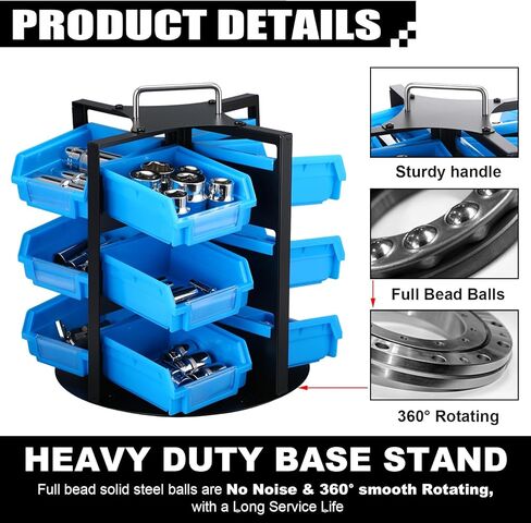 Geelin Rotating Storage Bins Tool Organizer 3 Tiers Hardware Crafts Small Parts, Nuts and Bolts, Revolving 12 Bins Storage for Workshop, Shed, Garage, Home(Blue) in Saudi Arabia