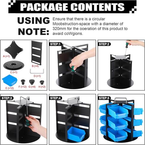 Geelin Rotating Storage Bins Tool Organizer 3 Tiers Hardware Crafts Small Parts, Nuts and Bolts, Revolving 12 Bins Storage for Workshop, Shed, Garage, Home(Blue) in Saudi Arabia