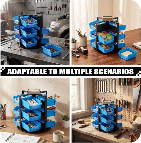 Geelin Rotating Storage Bins Tool Organizer 3 Tiers Hardware Crafts Small Parts, Nuts and Bolts, Revolving 12 Bins Storage for Workshop, Shed, Garage, Home(Blue) in Saudi Arabia