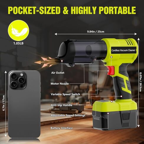 3 in 1 Handheld Vacuum Cordless Compatible with Ryobi 18V Battery, Wet&Dry Car Vacuum Portable Cordless with 22000Pa Blowing Function for Garage, Offices and Pet Messes (Tool Only) in Saudi Arabia
