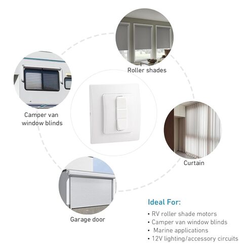 مفتاح 12 فولت للستائر الدوارة - DC59C تحكم في التشغيل/الإيقاف أحادي القطب - متوافق مع ستائر RV، ومصاريع الأسطوانة، والمظلات، والقوارب وملحقات 12 فولت - أعلى/إيقاف/أسفل in Kuwait