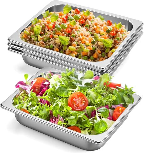 4 Pack Hotel Pans, 1/2 Size 2.5 Inch Deep Stainless Steel Steam Table Pan, Half Size Catering Food Pans, Catering Food Storage Metal Pan for Home Party Hotel Buffet Restaurant in Saudi Arabia