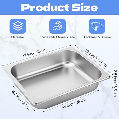 4 Pack Hotel Pans, 1/2 Size 2.5 Inch Deep Stainless Steel Steam Table Pan, Half Size Catering Food Pans, Catering Food Storage Metal Pan for Home Party Hotel Buffet Restaurant in Saudi Arabia