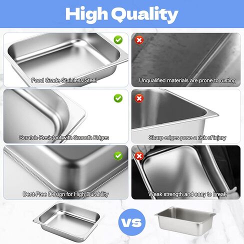 4 Pack Hotel Pans, 1/2 Size 2.5 Inch Deep Stainless Steel Steam Table Pan, Half Size Catering Food Pans, Catering Food Storage Metal Pan for Home Party Hotel Buffet Restaurant in Saudi Arabia