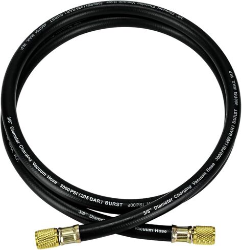 Upgrade 4FT 15648 3/8" HAVC Heavy Duty Charging Vacuum Hose, 3/8" x 3/8" Fittings, 600 PSI Working Pressure 3000 PSI Burst, Flexible Rubber AC Charging Hose for R134A R410A R22 R407C Refrigerant in Saudi Arabia