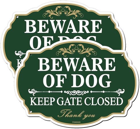 احذر من الكلب، لافتة إبقاء البوابة مغلقة، 2 قطعة، 10 × 7 بوصة علامة ملكية خاصة من الألومنيوم خالية من الصدأ للفناء، محمية من الأشعة فوق البنفسجية، مقاومة للبهتان in Kuwait