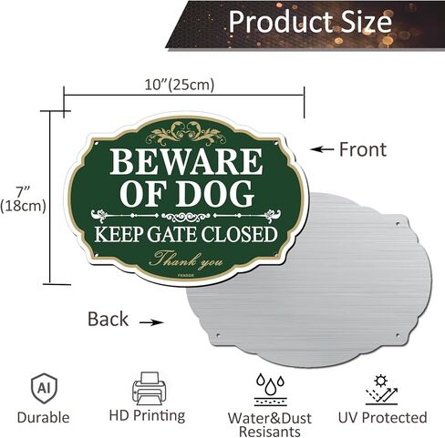احذر من الكلب، لافتة إبقاء البوابة مغلقة، 2 قطعة، 10 × 7 بوصة علامة ملكية خاصة من الألومنيوم خالية من الصدأ للفناء، محمية من الأشعة فوق البنفسجية، مقاومة للبهتان in Kuwait