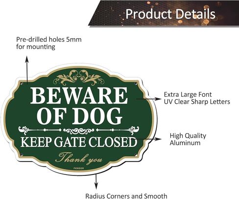 احذر من الكلب، لافتة إبقاء البوابة مغلقة، 2 قطعة، 10 × 7 بوصة علامة ملكية خاصة من الألومنيوم خالية من الصدأ للفناء، محمية من الأشعة فوق البنفسجية، مقاومة للبهتان in Kuwait