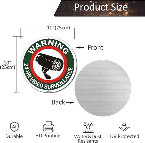 لافتة مراقبة فيديو تحذيرية على مدار 24 ساعة، عبوتان، 10 × 10 بوصة، خالية من الصدأ .040 ألومنيوم ممنوع الوقوف، محمية من الأشعة فوق البنفسجية، مقاومة للبهتان in Kuwait