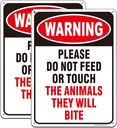 (2 Pack) Do Not Feed The Animals Sign, Do Not Touch The Animals They Will Bite Sign, 10" x 7" Rust Free Reflective Aluminum Petting Zoo Signs, Fade/Weather Resistant, UV Protected, Easy to Install in Saudi Arabia