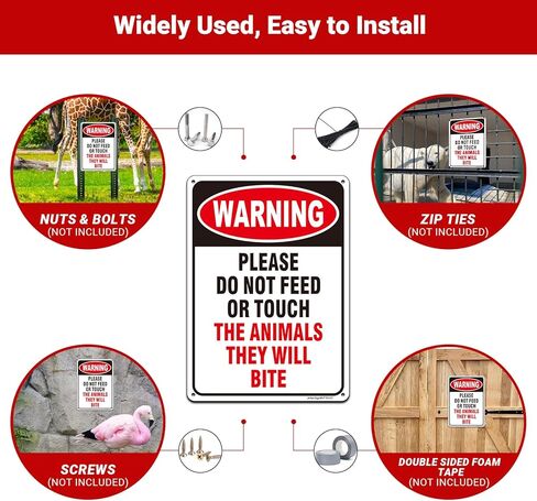 (2 Pack) Do Not Feed The Animals Sign, Do Not Touch The Animals They Will Bite Sign, 10" x 7" Rust Free Reflective Aluminum Petting Zoo Signs, Fade/Weather Resistant, UV Protected, Easy to Install in Saudi Arabia