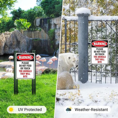 (2 Pack) Do Not Feed The Animals Sign, Do Not Touch The Animals They Will Bite Sign, 10" x 7" Rust Free Reflective Aluminum Petting Zoo Signs, Fade/Weather Resistant, UV Protected, Easy to Install in Saudi Arabia