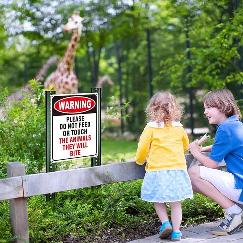 (2 Pack) Do Not Feed The Animals Sign, Do Not Touch The Animals They Will Bite Sign, 10" x 7" Rust Free Reflective Aluminum Petting Zoo Signs, Fade/Weather Resistant, UV Protected, Easy to Install in Saudi Arabia