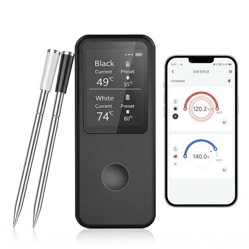 Berrcom 2.4 Inch Wireless Meat Thermometer with Dual Probes, Bluetooth Meat Thermometer with 500FT Range, 400°C Heat-Resistant Probe, Smart App with 12 Presets for Grilling BBQ Oven Smoker in Kuwait
