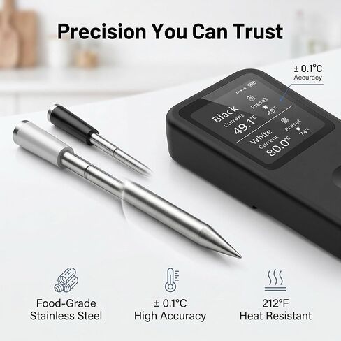 Berrcom 2.4 Inch Wireless Meat Thermometer with Dual Probes, Bluetooth Meat Thermometer with 500FT Range, 400°C Heat-Resistant Probe, Smart App with 12 Presets for Grilling BBQ Oven Smoker in Kuwait