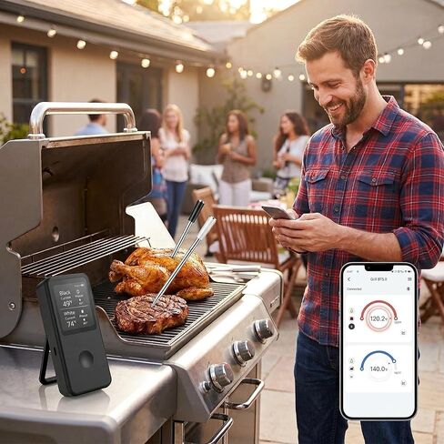 Berrcom 2.4 Inch Wireless Meat Thermometer with Dual Probes, Bluetooth Meat Thermometer with 500FT Range, 400°C Heat-Resistant Probe, Smart App with 12 Presets for Grilling BBQ Oven Smoker in Kuwait