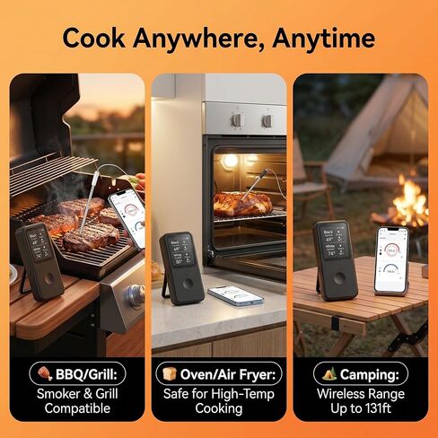 Berrcom 2.4 Inch Wireless Meat Thermometer with Dual Probes, Bluetooth Meat Thermometer with 500FT Range, 400°C Heat-Resistant Probe, Smart App with 12 Presets for Grilling BBQ Oven Smoker in Kuwait