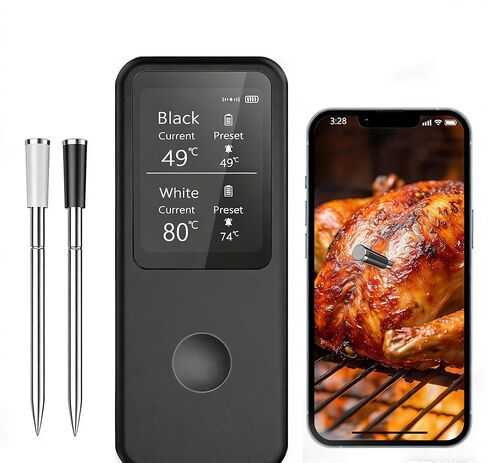 Berrcom 2.4 Inch Wireless Meat Thermometer with Dual Probes, Bluetooth Meat Thermometer with 500FT Range, 400°C Heat-Resistant Probe, Smart App with 12 Presets for Grilling BBQ Oven Smoker in Kuwait
