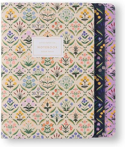 مجموعة دفاتر ملاحظات RIFLE PAPER CO. Estee المُخيطة، مقاس 8.5 بوصة طول × 6 بوصة عرض، مجموعة مكونة من 3 و64 صفحة مسطرة بحبر ذهبي، وغطاء قماش كامل الألوان مع ورق نص داخلي أبيض in Saudi Arabia