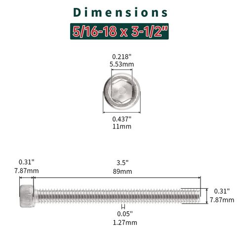 براغي غطاء رأس المقبس 5/16-18 × 3-1/2 بوصة (10 قطع)، 304 من الفولاذ المقاوم للصدأ 18/8، محرك ألين سداسي، براغي أثاث الترفيه المنزلي، فايبلو (مع مفتاح ربط سداسي) in Kuwait