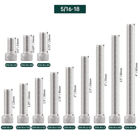 براغي غطاء رأس المقبس 5/16-18 × 3-1/2 بوصة (10 قطع)، 304 من الفولاذ المقاوم للصدأ 18/8، محرك ألين سداسي، براغي أثاث الترفيه المنزلي، فايبلو (مع مفتاح ربط سداسي) in Kuwait