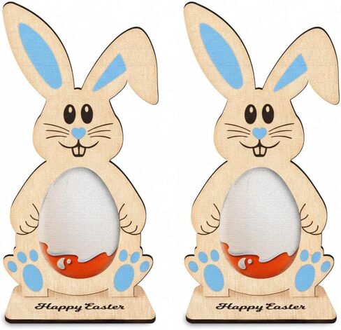 2-Pack Pink Easter Bunny Egg Holder for Kinder Joy – Wooden Rabbit Display Stand for Chocolate Eggs – Cute Table Decor & Party Favors for Kids – Easter Basket Stuffer (Egg Not Included) in Saudi Arabia