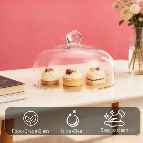 10 Inch Glass Cake Dome,Thickened Clear Round Glass Cake Stand Cover,Round Cloche Glass Dome for Dessert Plates Display and Protection (1, Transparent, 10 Inch) in Saudi Arabia