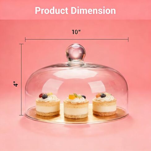 10 Inch Glass Cake Dome,Thickened Clear Round Glass Cake Stand Cover,Round Cloche Glass Dome for Dessert Plates Display and Protection (1, Transparent, 10 Inch) in Saudi Arabia