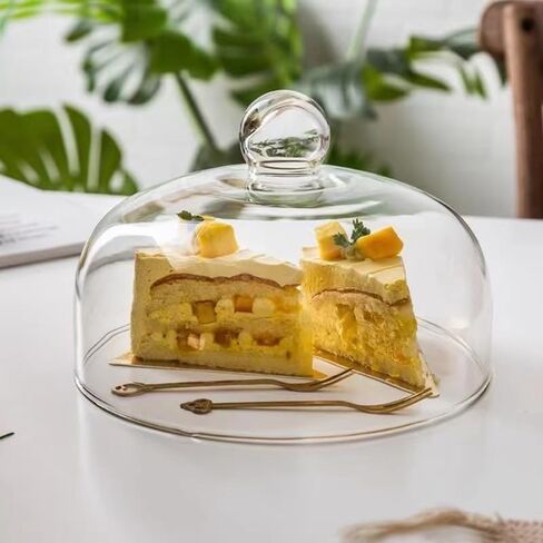 10 Inch Glass Cake Dome,Thickened Clear Round Glass Cake Stand Cover,Round Cloche Glass Dome for Dessert Plates Display and Protection (1, Transparent, 10 Inch) in Saudi Arabia