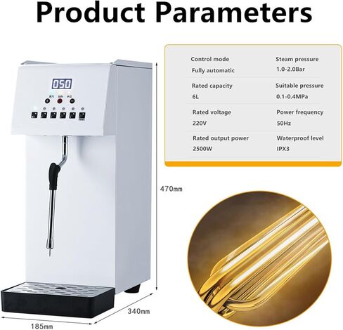 Automatic Milk Frother and Steamer, 2500W Electric Milk Frother and Steamer, Steam Boiling Hot Water Dispenser, 5-Temp Presets, Single 360° Steam Wands, 6l Stainless Steel Tank, LED Display in Saudi Arabia