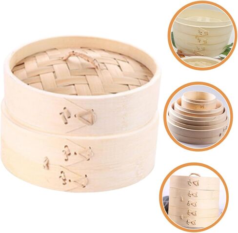 Bamboo Steamer Set of 2 Round Dumpling Steamer Basket with Lid Kitchen Cooking Tool for Baozi and Dumplings Food-Grade Bamboo for Home Cooking in Saudi Arabia