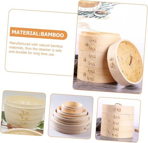 Bamboo Steamer Set of 2 Round Dumpling Steamer Basket with Lid Kitchen Cooking Tool for Baozi and Dumplings Food-Grade Bamboo for Home Cooking in Saudi Arabia