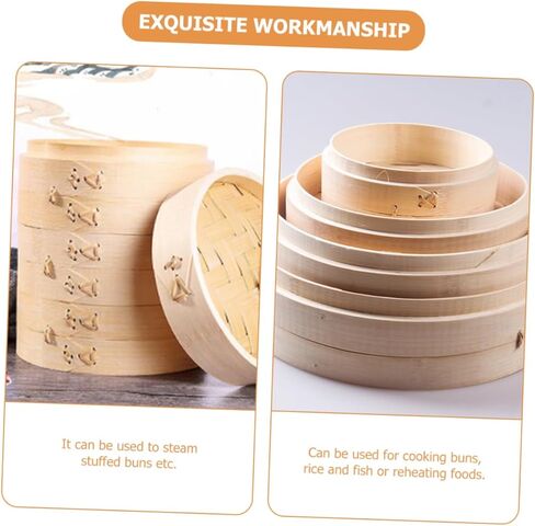 Bamboo Steamer Set of 2 Round Dumpling Steamer Basket with Lid Kitchen Cooking Tool for Baozi and Dumplings Food-Grade Bamboo for Home Cooking in Saudi Arabia