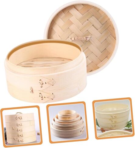 Bamboo Steamer Set of 2 Round Dumpling Steamer Basket with Lid Kitchen Cooking Tool for Baozi and Dumplings Food-Grade Bamboo for Home Cooking in Saudi Arabia