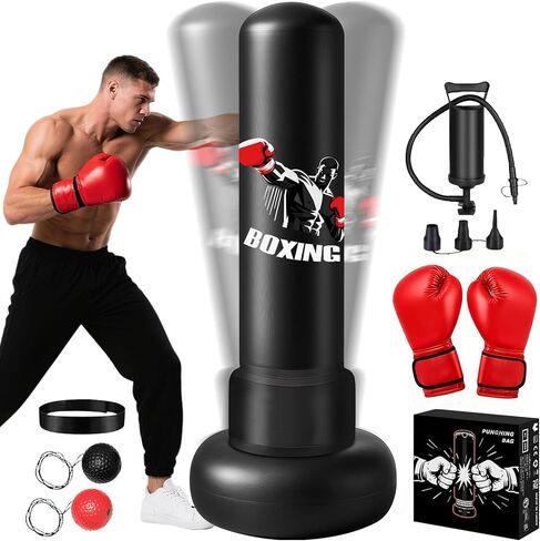 Freestanding Punching Bag for Adults,70" Heavy Boxing Bag with Gloves and Pump,Men Women Stand Kickboxing Bags,Upgraded Big Base Boxing Equipment Set for Training Fitness Home Gym in Kuwait