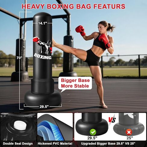 Freestanding Punching Bag for Adults,70" Heavy Boxing Bag with Gloves and Pump,Men Women Stand Kickboxing Bags,Upgraded Big Base Boxing Equipment Set for Training Fitness Home Gym in Kuwait
