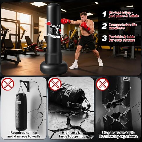 Freestanding Punching Bag for Adults,70" Heavy Boxing Bag with Gloves and Pump,Men Women Stand Kickboxing Bags,Upgraded Big Base Boxing Equipment Set for Training Fitness Home Gym in Kuwait