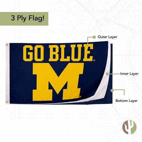 Desert Cactus University of Michigan Flags Double Sided Wolverines UM U of M Banners 100% Polyester Indoor Outdoor 3x5 (Double Sided - Flag A) in Saudi Arabia