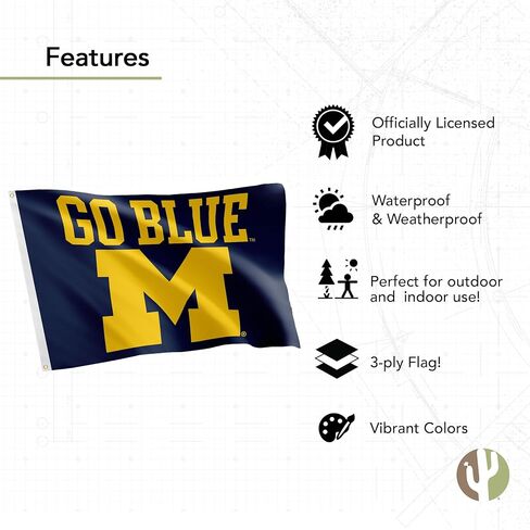 Desert Cactus University of Michigan Flags Double Sided Wolverines UM U of M Banners 100% Polyester Indoor Outdoor 3x5 (Double Sided - Flag A) in Saudi Arabia